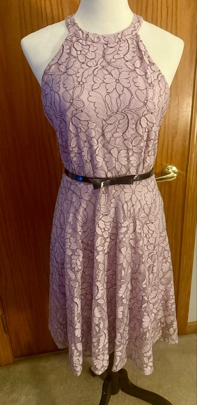 Lilic dress with black lace flower overlay size m